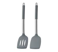 Spatule à Steak for sauté, ustensiles de cuisine, poignée en acier inoxydable, ensemble d'ustensiles Silicone, 4 pièces Pour Cuisson(Cgrey)