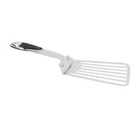 Spatule ajourée en acier inoxydable 304, robuste et de qualité professionnelle, idéale pour la cuisson des steaks, hamburgers et poissons frits. 32 cm.