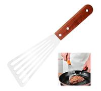 Spatule Ajourée en Acier Inoxydable avec Bords Biseautés, pour Retourner Facilement Poisson, Œufs, Crêpes, et Plus, Manche en Bois Massif Résistant à la Chaleur