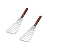Spatule ajourée en acier inoxydable avec manche à bois pour la cuisson en fer et spatules durables pour la cuisson du poisson et les grillades (2 pièces)