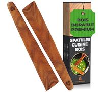 Spatule Cuisine Bois - Lot de 2 Ustensiles de Cuisine bois en Teck - Grande Raclette 30.5cm - Anti-Rayures, Antiadhésive et durable, Résistants à la chaleur, Pour Mélanger, Racler, Servir, Remuer