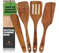 Spatule Cuisine Bois Lot de 4 en Teck - Spatule Plancha, Anti-Rayures