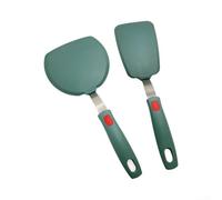 Spatule Cuisine Silicone 2 - Large Trouée Résistante Chaleur 240°C - Ustensile Anti-rayures pour Poêle - pour idéal Crêpes Poisson - Vert Foncé 29,5x7,8cm