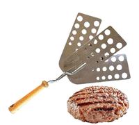 Spatule de barbecue dépliante en trois parties avec manche en bois | Construction robuste en acier inoxydable avec ailettes rotatives extensibles pour soulever plusieurs galettes facilement tout