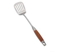 Spatule en acier inoxydable, 38,5 x 10 x 3 cm avec manche en bois de poirier pour la cuisson à haute température, outil de cuisine de qualité 304 pour usage domestique et professionnel (spatule frite)