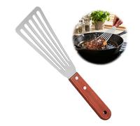 Spatule en acier inoxydable avec fentes - Ustensile de cuisine avec manche en bois pour retourner les poissons, les œufs de viande, les crêpes, la lame de 16 cm et 28 cm de long - Design biseauté pour