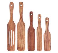 Spatule en bois de teck Ensemble de 5 |Ustensiles de cuisine pour cuisiner/retourner/étaler |Kit de retournement antiadhésif et résistant à la chaleur |Trou de suspension pour un