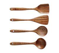 Spatule en bois pour la cuisine, ensemble de spatules pour wok en bois, ensemble d'ustensiles de cuisine en bois 4 pièces pour ustensiles de cuisine antiadhésifs, spatule en bois, fourchette