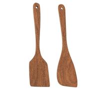 Spatule en bois - Spatules cannelées en bois de cuisine pour cuisiner | Lot de 2 tourneurs en bois massif | Spatule à frire pour la maison pour la friture
