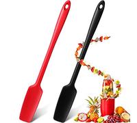 Spatule en Silicone à Long Manche de Bocal Grattoir de Cuisine Antiadhésif pour Cuisson, Agitation, Mélange (Rouge, Noir, 2)