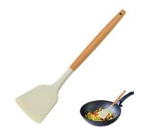 Spatule en silicone avec manche en bois - 32 x 8 cm - Résistante à la chaleur - Ustensiles de cuisine - Louche ergonomique de qualité alimentaire - Ensemble d'ustensiles de cuisine pour mélanger et