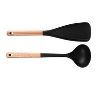 Spatule en silicone | Batterie de cuisine antiadhésive avec poignée en bois - Ensemble de cuillères de cuisine en silicone pour salade, soupe, nourriture, gâteau, œuf,