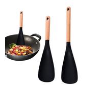 Spatule en silicone - Lot de 2 spatules de cuisine anti-rayures avec manche en bois, outil de cuisine résistant à la chaleur pour la maison, l'appartement ou le barbecue, parfait pour les crêpes