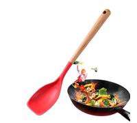 Spatule en silicone pour cuisine - Ustensile en silicone souple et antiadhésif | Spatule de cuisson avec manche en bois - Pour servir la friture, les légumes, la viande, la soupe et la cuisine