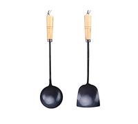 Spatule en silicone pour wok, spatule en fer forgé à la main, pour un usage quotidien, avec poignée en bois résistante à la chaleur, ustensile de cuisine, pelle à louche