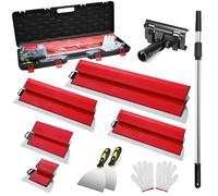 Spatule Enduit Lissage Set, 5 Outils de Spatule (15cm, 25cm, 40cm, 60cm, 80cm) pour les cloisons sèches,à main tige télescopique 85 à 130 cm，2 grattoirs à main et Avec boîte