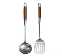 Spatule et Louche Acier 316L pour Cuisson à Haute Temp | Acier 316L pour premium, résistance rouille, manche pour bois naturel, pour idéal poêles antiadhésives, durable