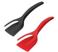 Spatule et pince à œufs 2 en 1 - Spatule anti-adhésive, outil de cuisson multifonction pour œufs, omelettes, sandwichs, pain, poisson, steak, pain perdu (2 pièces noir + rouge)