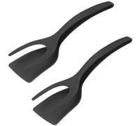 Spatule et pince à œufs 2 en 1 - Spatule anti-adhésive, outil de cuisson multifonction pour œufs, omelettes, sandwichs, pain, poisson, steak, pain perdu (2 pièces) (noir)