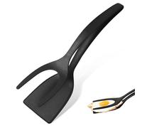 Spatule Oeuf 2 en 1 Oeuf au Plat, Antiadhésive Tourne-Oufs en Nylon, Spatule 2 en 1 pour Cuisson Pince à Spatule Retournée Pince à Grill Outil de Cuisine pour Pain Grillé Tarte (Noir)