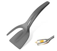 Spatule Oeuf 2 en 1 Oeuf au Plat, Antiadhésive Tourne-Oufs en Nylon, Spatule 2 en 1 pour Cuisson Pince à Spatule Retournée Pince à Grill Outil de Cuisine pour Pain Grillé Tarte (Gris)
