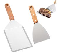 Spatule Plancha, Spatule Cuisine, Ustensiles Barbecue, 2 Pièces | Spatules avec Manche en Bois, RéSistant à la Chaleur, Idéal pour Préparer des Crêpes, des Pancakes et des Plats à la Plancha