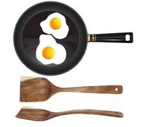 Spatule Plate en Bois la Cuisine, pour Poêle Antiadhésive | Fabrication Artisanale, Veinage , Résistance à Haute Température, sans Bavure, Anti-fissuration