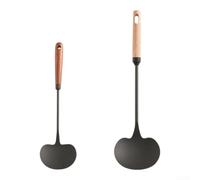 Spatule pour wok en fer de grande pureté avec poignée en bois pour frire et servir une pelle à champignons résistante à la rouille pour une utilisation domestique (S + L)