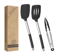Spatule Silicone Cuisine, Spatula Cuisine Pâtisserie Antiadhésive, Ustensiles Ne Rayant Pas les Casseroles - Spatula Silicone pour Cuisson et Mélange, Noir (Lot de 3)
