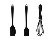 Spatule Silicone Ensemble de cuisson en Silicone, 3 pièces, grattoir à crème résistant la chaleur, batteur œufs, brosse graisse, outils gâteaux cuisine(F12-Black)