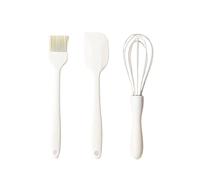Spatule Silicone Ensemble de cuisson en Silicone, 3 pièces, grattoir à crème résistant la chaleur, batteur œufs, brosse graisse, outils gâteaux cuisine(F12-White)