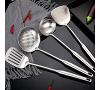 Spatule wok à long manche en acier inoxydable 304 robuste et cuillère à pelle, outils de cuisine pour utilisation en cuisine, design forgé à la main (C)