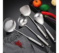Spatule wok en acier inoxydable 304 à long manche - Louche de cuisine robuste - Ustensiles de cuisine forgés sans couture - Design monobloc (A)