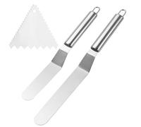 Spatules Coudées à Pâtisserie,2 Pièces Spatule Patisserie Inoxydable avec 1 Grattoir Plastique,Spatule Coudée Patisserie avec Poignée de Confort pour Glaçage,Crêpes,Gâteaux