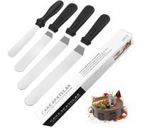 Spatules coudées à pâtisserie - Spatule à Glaçage en Acier Inoxydable Gâteau Pâtisserie Palette Pelle Cuisine Lisse, Lot de 4, Noir