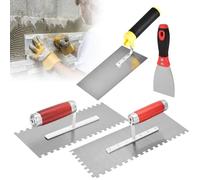 Spatules de maçon en acier inoxydable, 4 pièces truelle crantée, truelle trapézoïdale en acier inoxydable avec poignées en caoutchouc, ensemble de truelles de maçon pour béton, mastic (280 x 110 mm)