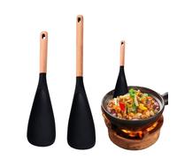 Spatules En Silicone Résistantes À La Chaleur | 2 Pièces De Spatule À Manche En Bois Antiadhésive,Pelle de Cuisine Anti-Rayure - Pour Appartement Grill Chef Crêpe Friture Cuisson Cuisine Service