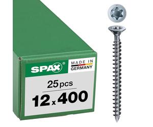 SPAX 1201011204005 Lot de 25 vis pour construction en bois T-STAR Plus 12 x 400 mm Tête fraisée avec nervures de fraisage Filetage complet Pointe CUT WIROX A3J