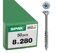 SPAX 191010802805 Lot de 50 vis pour construction en bois, 8,0 x 280 mm, T-Star Plus, tête fraisée, filetage partiel, 4CUT, WIROX A3J, 0191020802805, 10