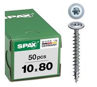 Spax 251011000805, T-STAR Plus, Lot de 50 vis pour constructions en bois, 10 x 80 mm, tête disque, filetage partiel, WIROX A3J, 4CUT