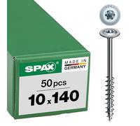 Spax 251011001405, T-STAR Plus, Lot de 50 vis pour constructions en bois, 10 x 140 mm, tête disque, filetage partiel, WIROX A3J, 4CUT