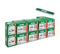 SPAX Compact Kit bricolage, 2160 vis universelles, mètre pliant | Assortiment compact de 2160 vis en 10 tailles pour bois, avec T-STAR plus, tête fraisée et filetages partiel/total