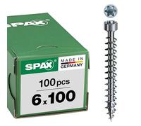 SPAX Lot de 100 vis pour construction en bois, 6,0 x 100 mm, T-STAR Plus, tête cylindrique, filetage complet, 4CUT, WIROX A3J, 1211010601005