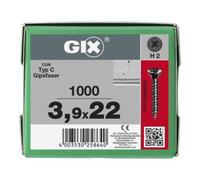 GIX C pour fibre-gypse, Tête centrante, Tête de fraisage pointue, Cruciforme H, Pointe d'aiguille, Phosphaté noir