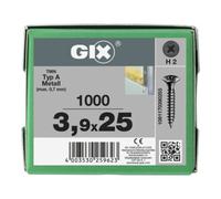 SPAX GIX-A 1091170390255 Lot de 1000 vis pour construction rapide 3,9 x 25 mm Filetage fin Tête trompette Tête cruciforme H2 Vis pour cloison sèche pour plaque de plâtre sur support métallique - 1091170390255