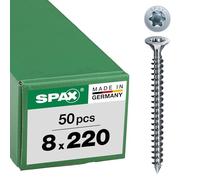 SPAX T-STAR Plus 1201010802205 Lot de 50 vis pour constructions en bois, 8 x 220 mm, tête fraisée avec nervures de fraisage, filetage total, pointe CUT, WIROX A3J