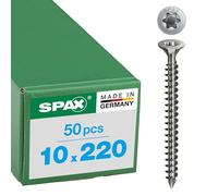 SPAX T-STAR Plus 1208001002205 Lot de 50 vis pour construction en bois, en acier inoxydable A4, 10 x 220 mm, tête fraisée avec nervures de fraisage, filetage complet, pointe CUT, 1208001002205