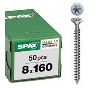 SPAX Vis construction bois, 8,0 x 160 mm, 50 pièces, Tête centrante, Tête fraisée, T-STAR plus T40, Pointe CUT, WIROX - 1201010801605