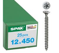 SPAX Vis en acier inoxydable, 12 x 450 mm, 25 pièces, Tête centrante, Tête fraisée, T-STAR plus T50, Pointe CUT, Acier inoxydable A4-1208001204505