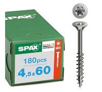 SPAX Vis en inox à bois 4,5 x 60 mm, 180 pièces - Vis à filetage partiel, tête fraisée, T-STAR plus T20, 4CUT, acier inoxydable A2 - 8000000276552